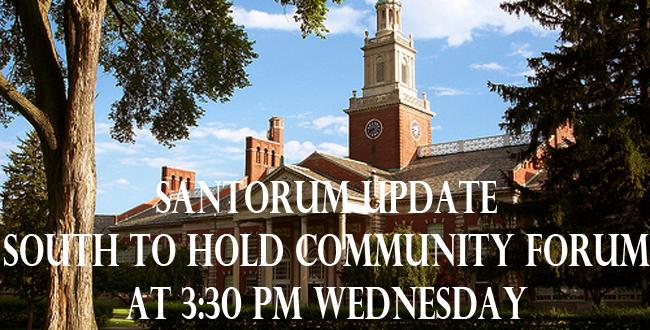 Rick Santorum to speak to community at 3:30 Wednesday 