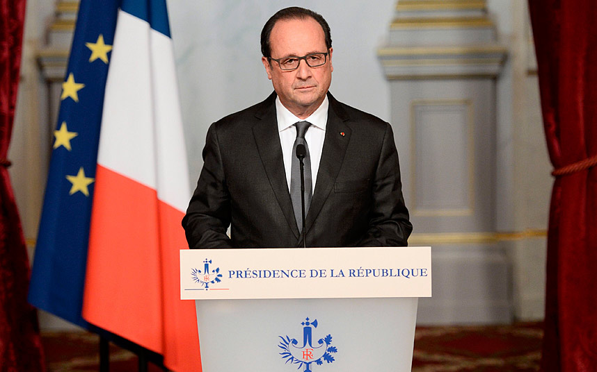 Political Review Nov. 20 photo from teligraph UK of French President Francois Hollande declares state of emergency