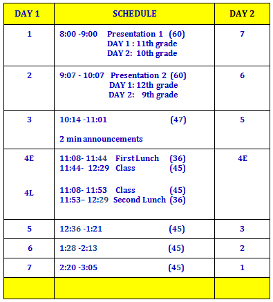 The updated schedule as a result of the assemblies. For more information, go on Grosse Pointe Souths homepage. 