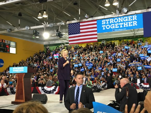 Hillary Clinton at one of her many rallies promoting her candidacy. Photo by Maren Roeske 18
