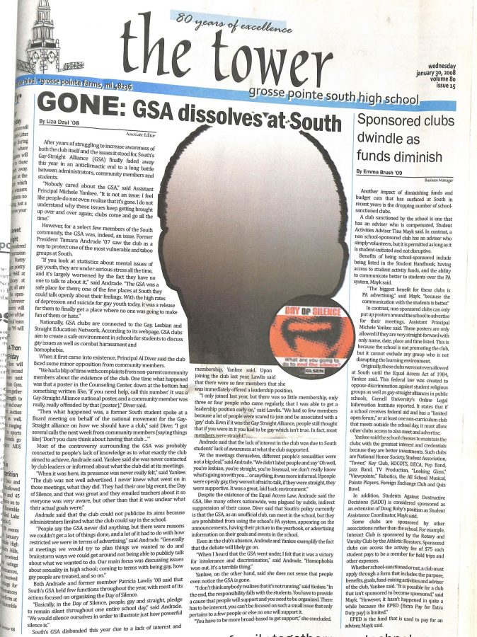 This is an old Tower article from January 30, 2008, about how the Gay-Straight alliance dissolved at South. Photo from Erykah Benson 17.