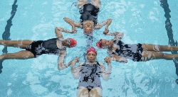 Members of a synchronized swim team for seniors describe the freedom of the water. Photo taken from http://www.lunafest.org