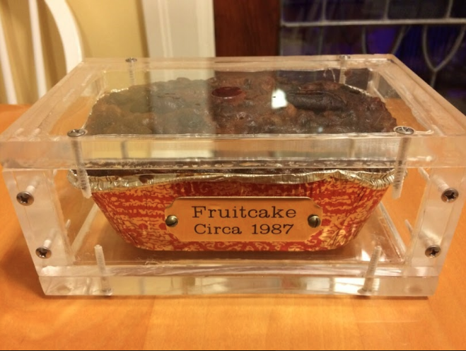 The family of Ana Hoffman 19 displays this preserved fruitcake in their house every Christmas. Photo courtesy of Ana Hoffman 19.