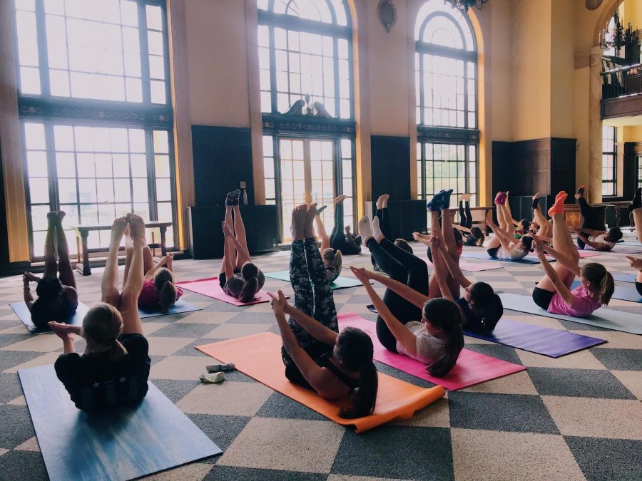 Students+flock+to+Cleminson+Hall+every+Wednesday+to+unwind+with+yoga+and+snacks.+Photo+courtesy+of+Laine+Johnson.