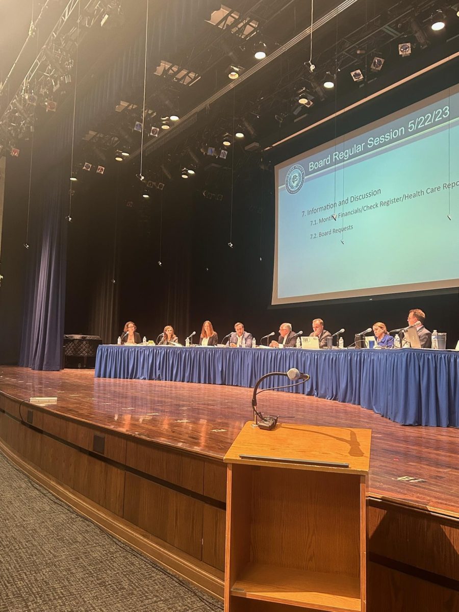 Grosse Pointe School’s Board members and administration at the May 22 school board meeting. 