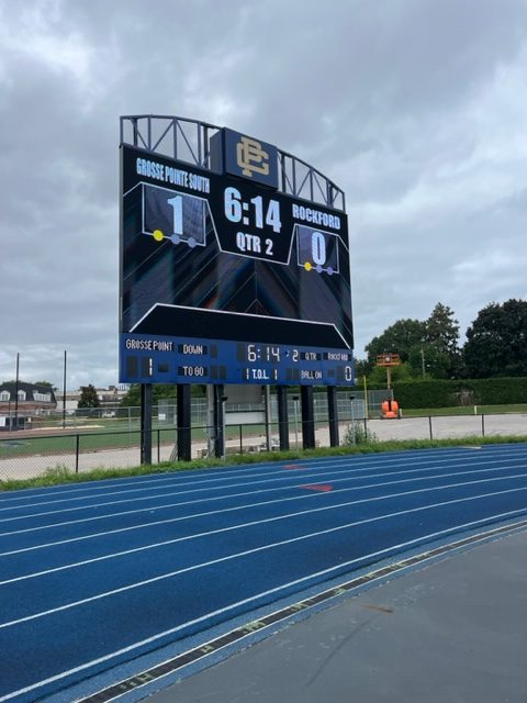 New scoreboard illuminated during an exhilarating beginning of the game for the JV GPS Field Hockey team against Rockford High School this past Saturday.
