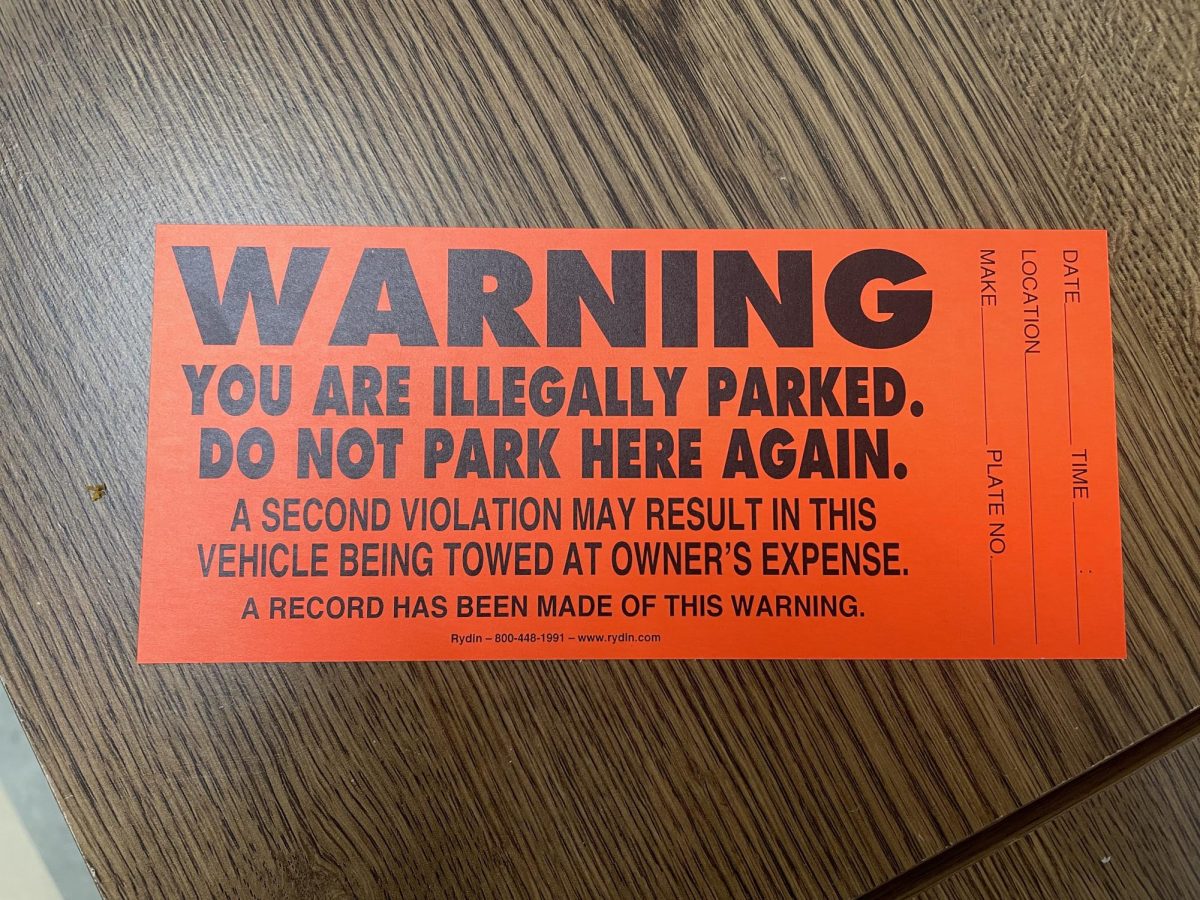 Photo of parking ticket issued to students parking. 