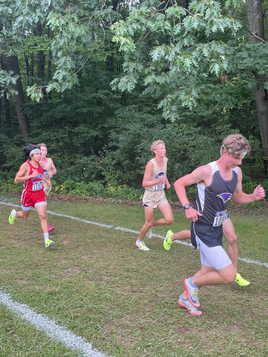 Jack Martin ’24 races to the finish line at his first race back after a week of foot injuries.