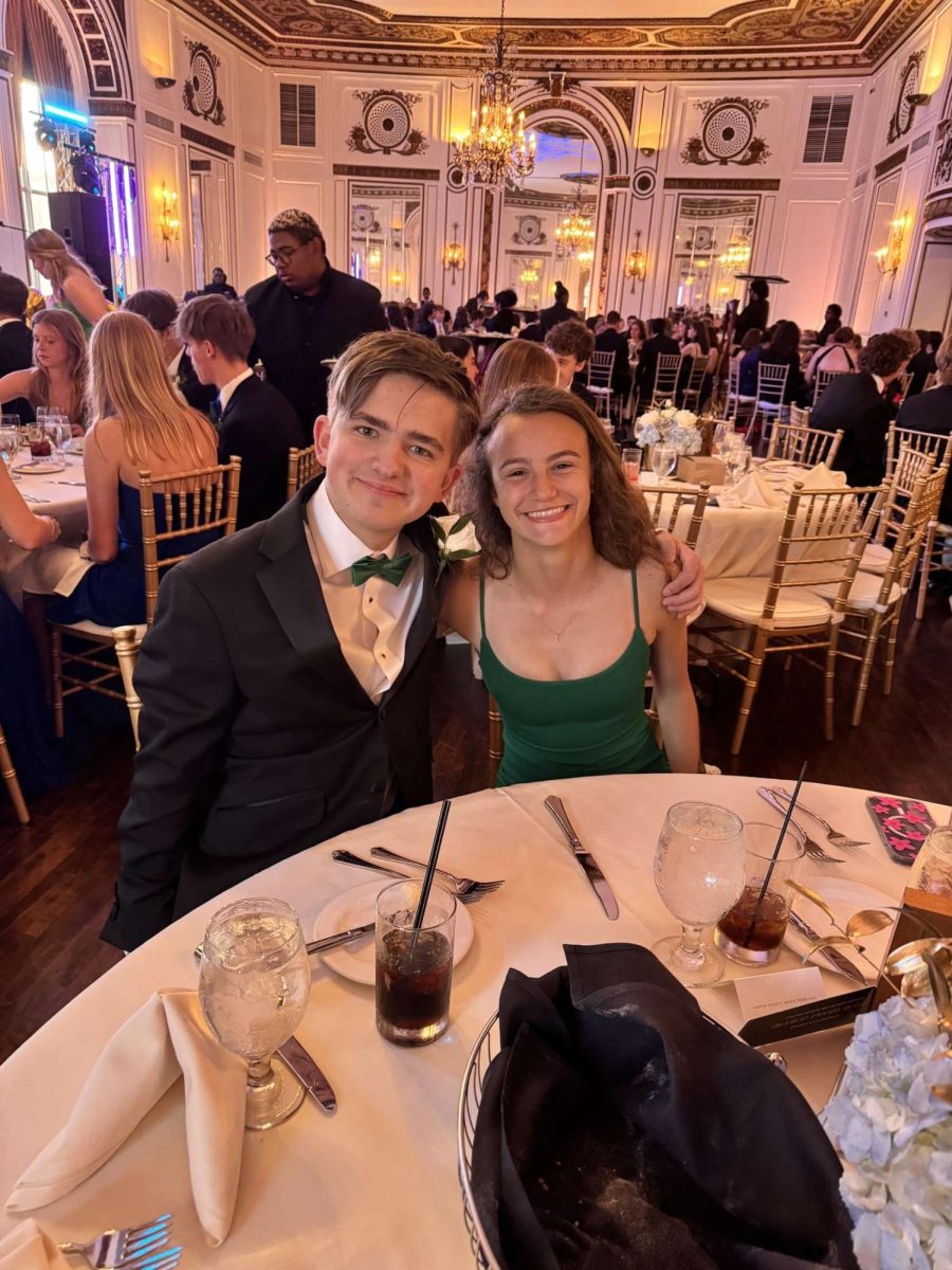 Ruby Verlinden, 24, and Jack Webber, 24, are seen beaming broadly during prom dinner.