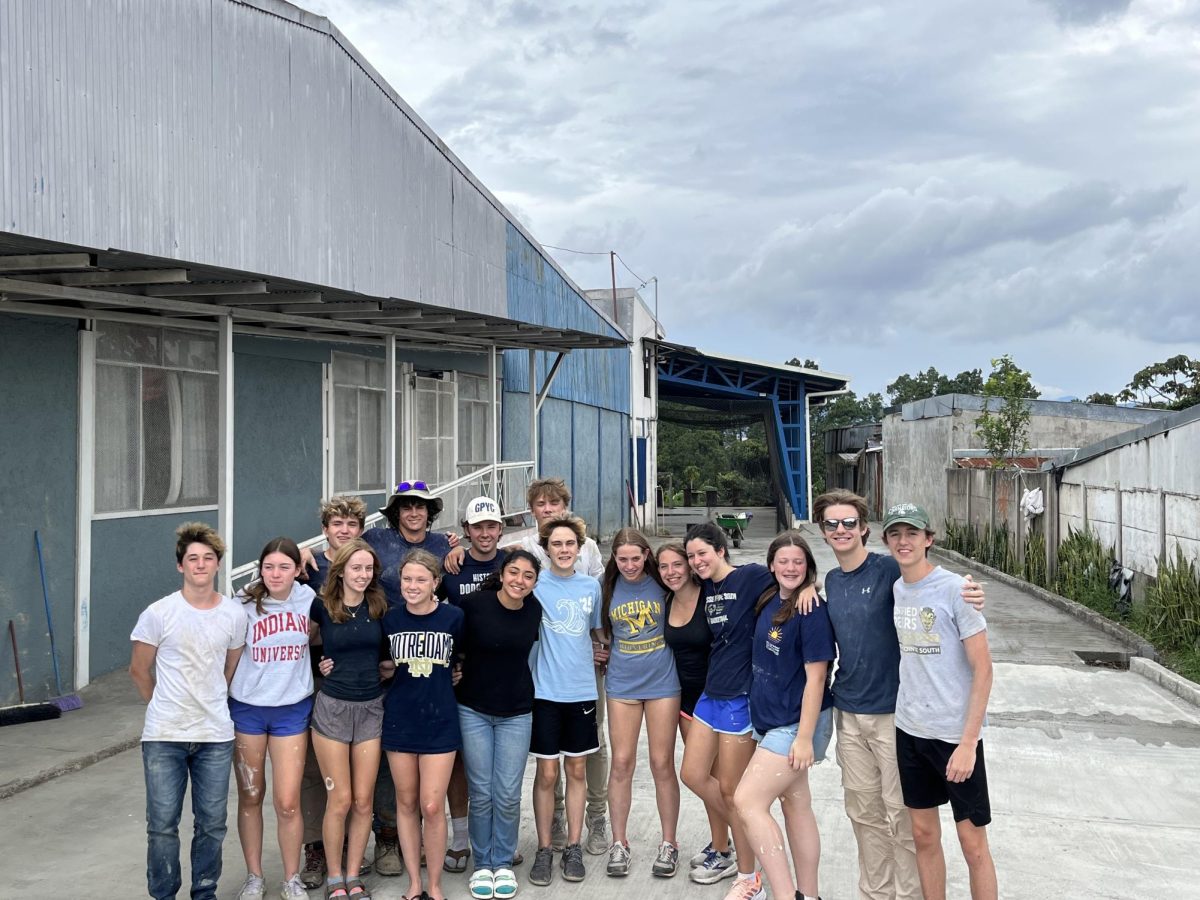 Grosse Pointe South students posing for a picture on their 2023 mission trip to Costa Rica.

Back row: Duncan Richards ‘25, Conrad Squitieri ‘25, Owen Domzalski, and Henry Domzalski ‘25. 

Front row: Ethan Hurford ‘25, Claire VandeWyngearde ‘24, Evelyn Young ‘24, Katie VandeWyngearde ‘24, Mira Haurani ‘25, Johnny Klepp ‘25, Lucy Gabel ‘25, Julia White ‘25, Natalie Lemmen ‘24, Violet Lincicome ‘25, Kyle Spondike ‘25, and Charlie Lemmen ‘24. 
Courtesy of Margaret Mollison.