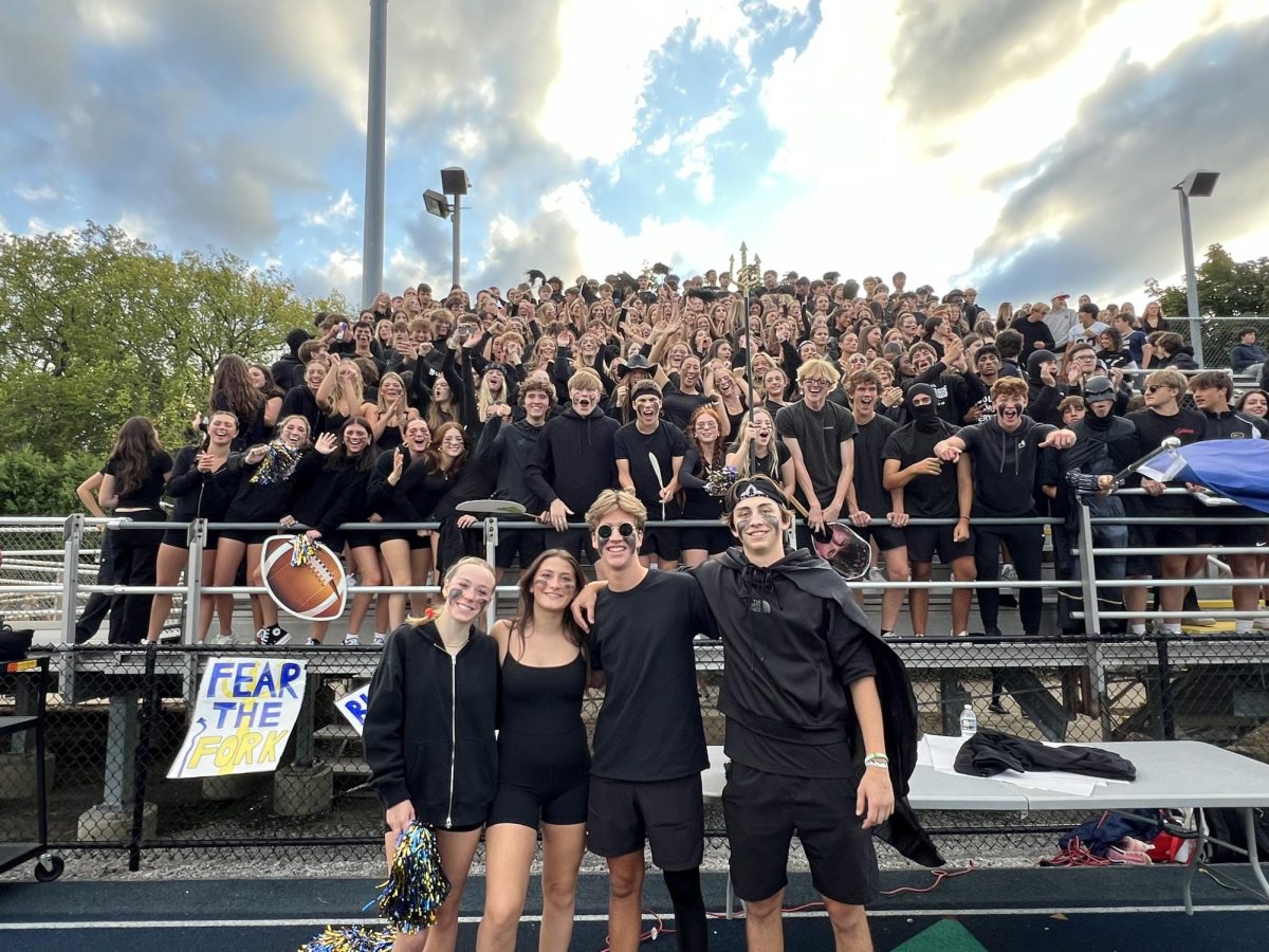 The Devil's Den and the student section sporting blackout for a football game.