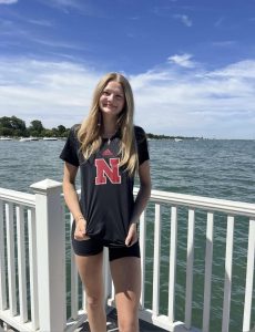 Gabby DiVita '25 representing her Nebraska D1 commit with her shirt.
Photo courtesy of Olivia McMillin '25
