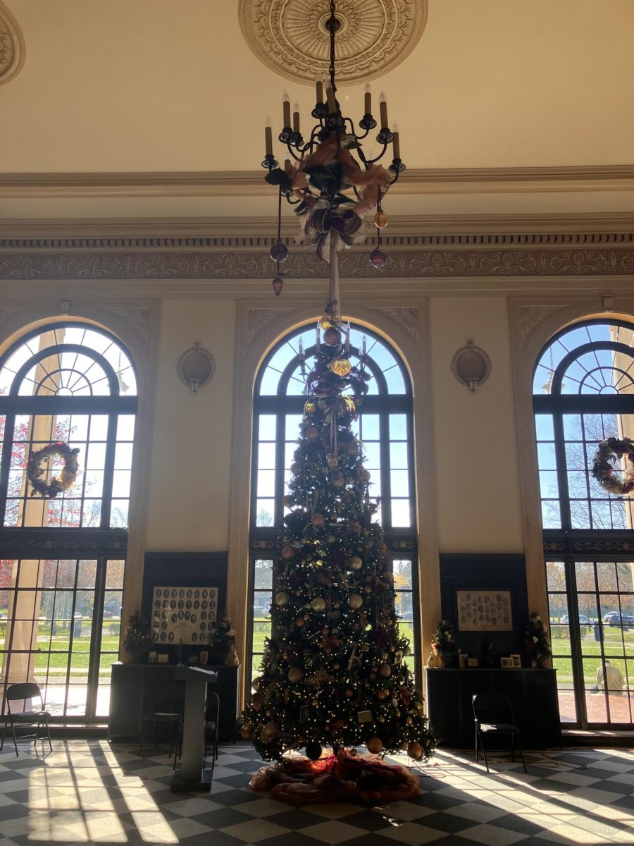 Cleminson Hall is adorned with a variety of festive decorations to celebrate the holidays.