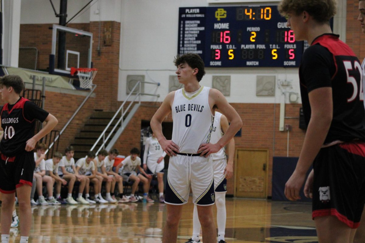 South player Cole Parlangeli ’28 shooting a freethrow after being fouled, ultimately making it.