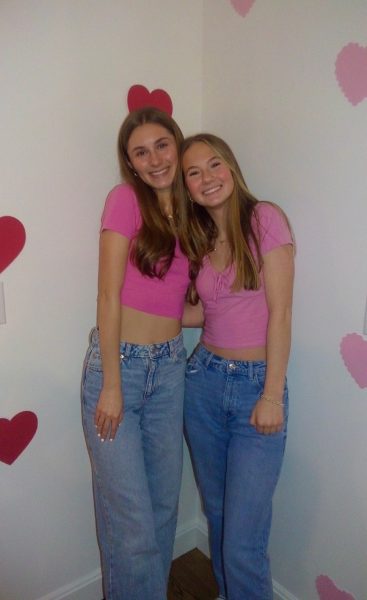 Morgan Mannino ‘26 and Delaney Meyers ‘26 celebrate their friendship with a Galentine’s themed party. Photo courtesy of Morgan Mannino.