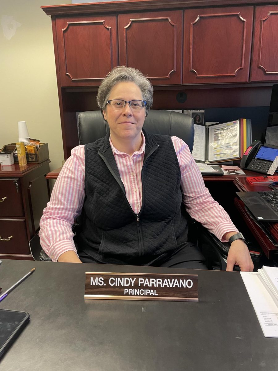 Interim Principal Cindy Parravano settles into her new desk in the Principal’s office and begins her work day.