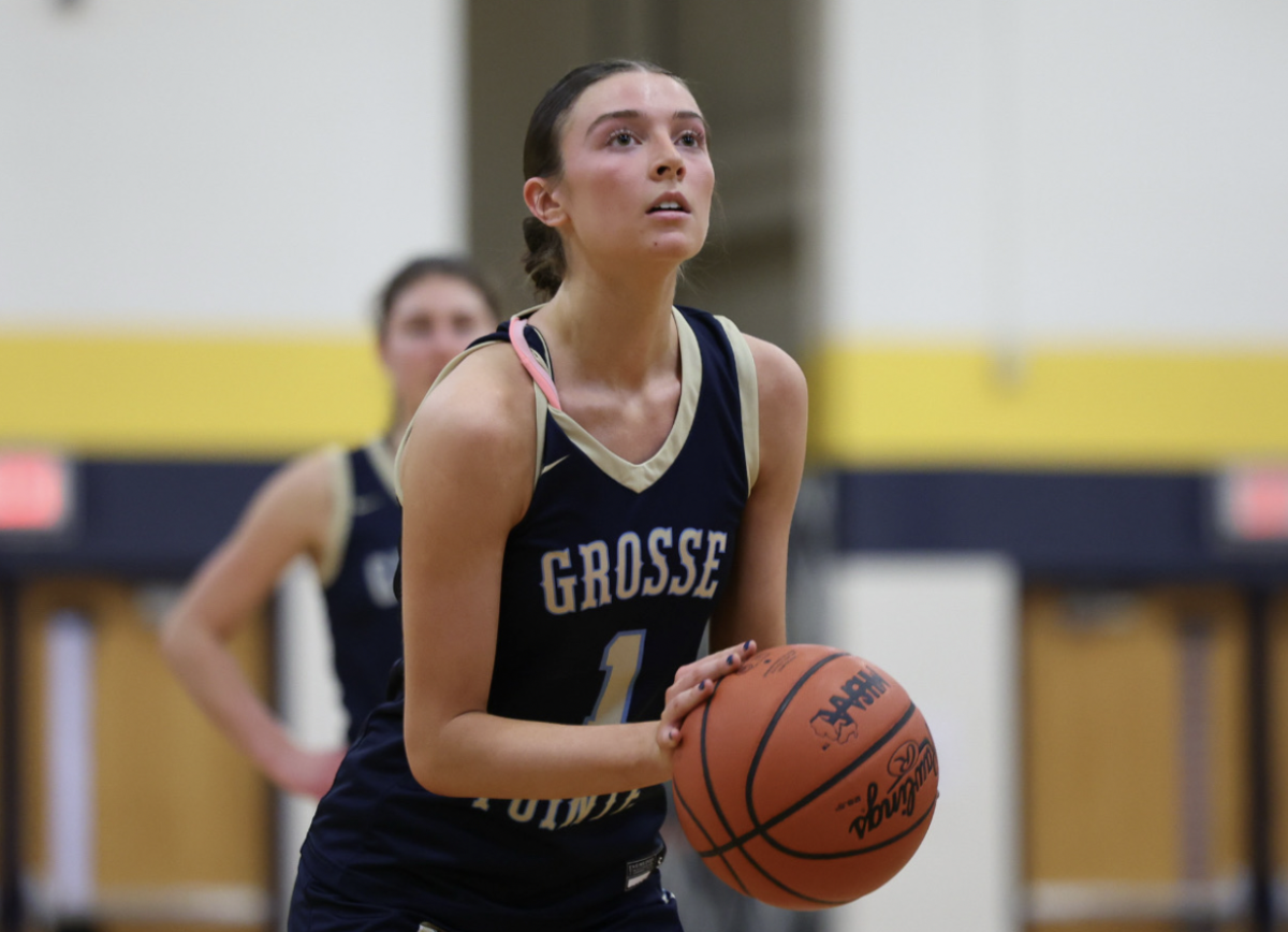 Maddy Benard ’25 stays focused at the free throw line, determined to make a basket. Photo courtesy of Leon Halip.