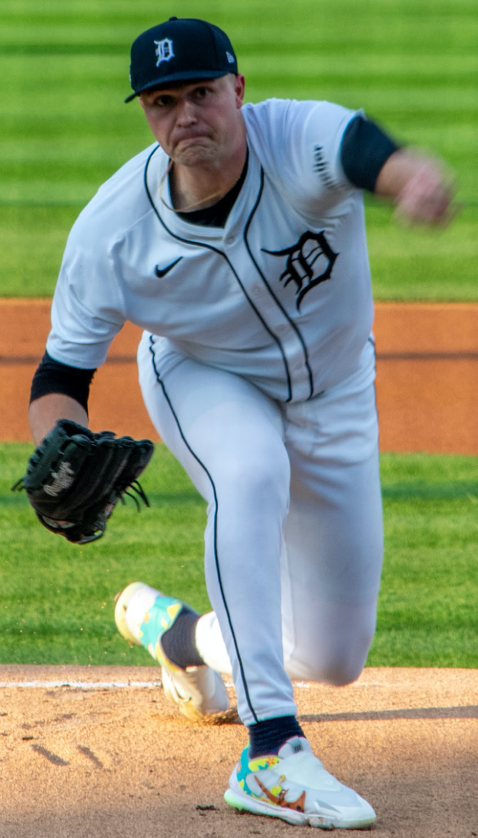 Tarik Skubal following through a pitch, totaling for a whopping 241 strikeouts this season-photo courtesy: Wikipedia Commons