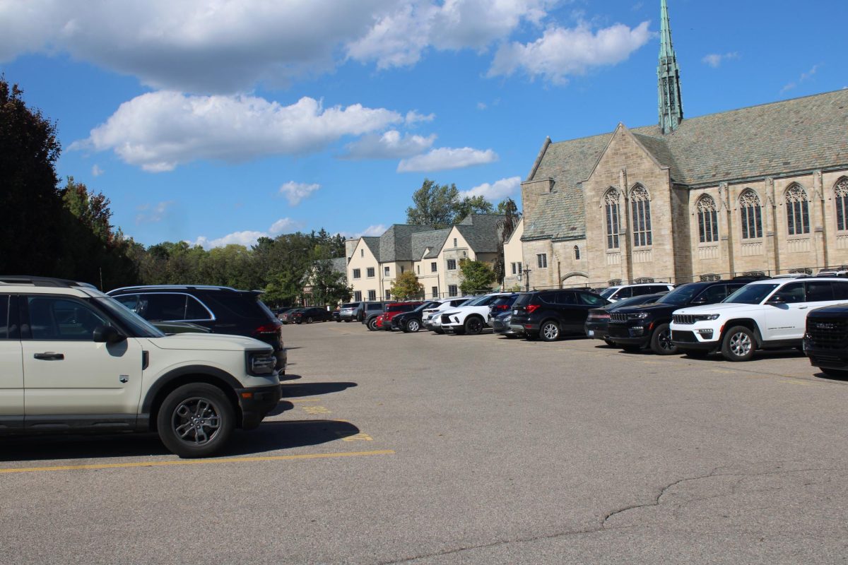 Seniors cars parked in Grosse Pointe South S-lot, minutes before the chaotic 3:05 school day departure. 