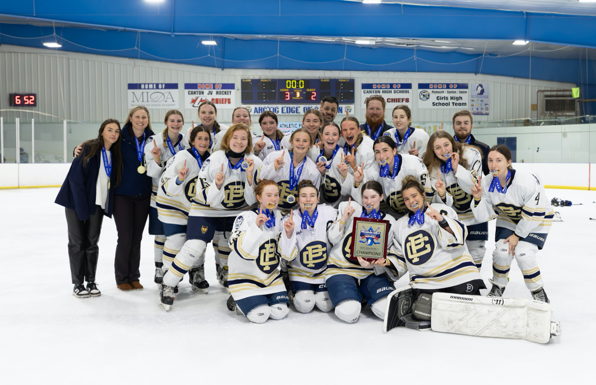 Girl’s Varsity Hockey Team celebrating their 2025 state championship win.
Photo courtesy: John Cill 