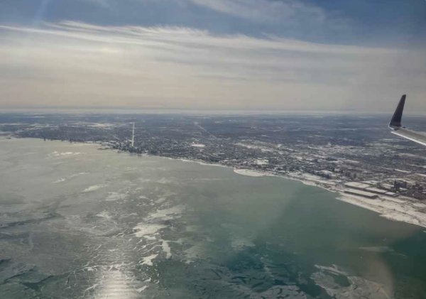 (Matthew Klint) Flying over a partially frozen Lake Michigan on Feb.11, 2021, after a few days of sub-zero (Fahrenheit) temperatures. Photo Courtesy of: Live and Lets Fly