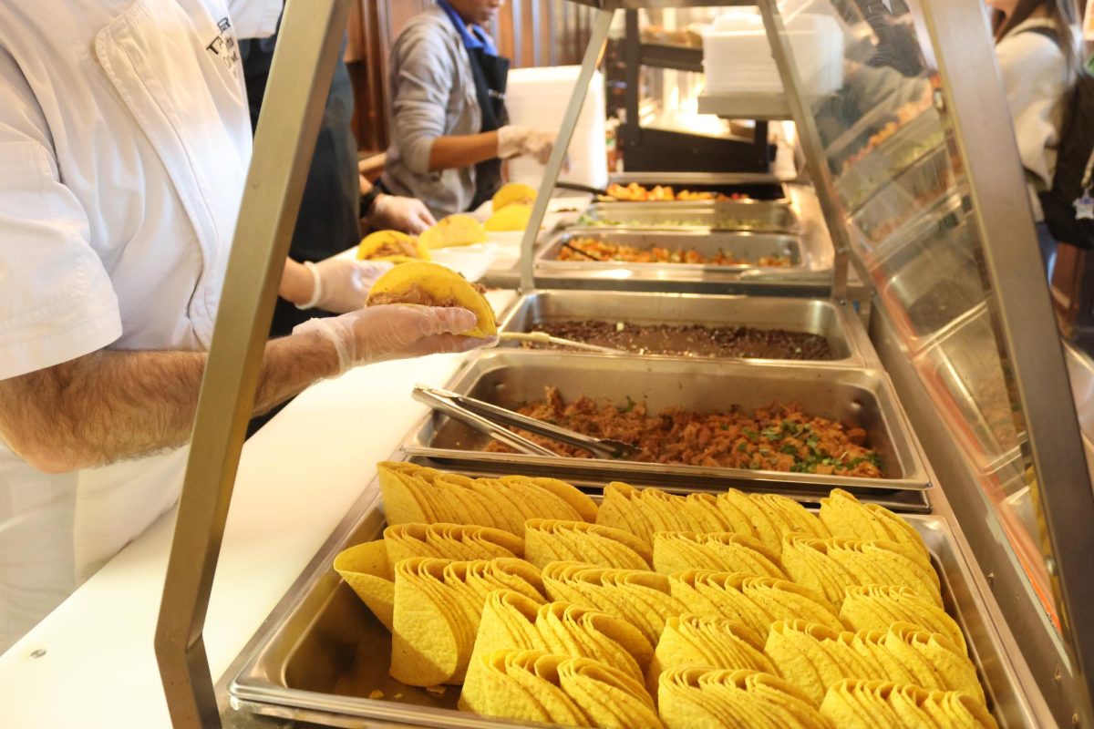 Serving the students: Chef Camilo’s famous tacos in preparation for students' lunch.