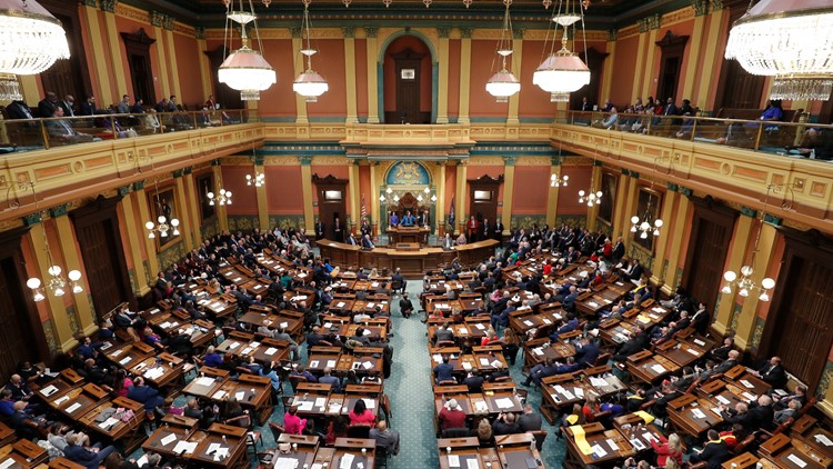 POWER HOUSE: The Michigan House of Representatives, located in the north wing of the capital building in Lansing, meets in a 2023 session. In 2026, the house proposed a budget that cut billions of dollars from the state’s budget overall, with over $400 million in cuts to state universities.
Photo courtesy of: WZZM 13 News
